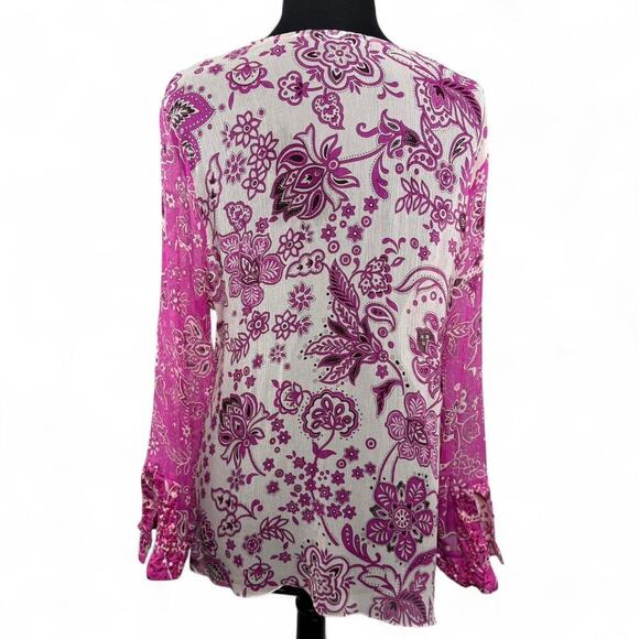 Vintage Silkland Tunic Top 1X 100% Silk Y2K Beaded Boho Tunic Pink Floral Sheer - Picture 4 of 8